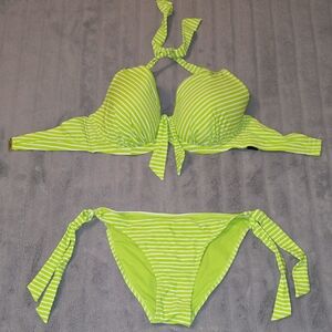 Swimsuits For All Lime Green Striped  Bikini - Top size 14/Bottom size 10